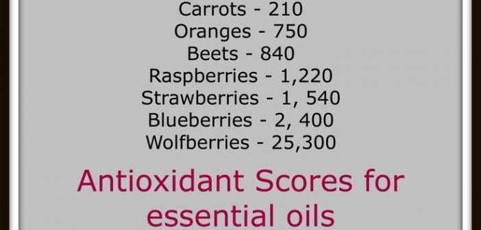 Antioxidants scores for Blueberries and selected fruits & vegetables