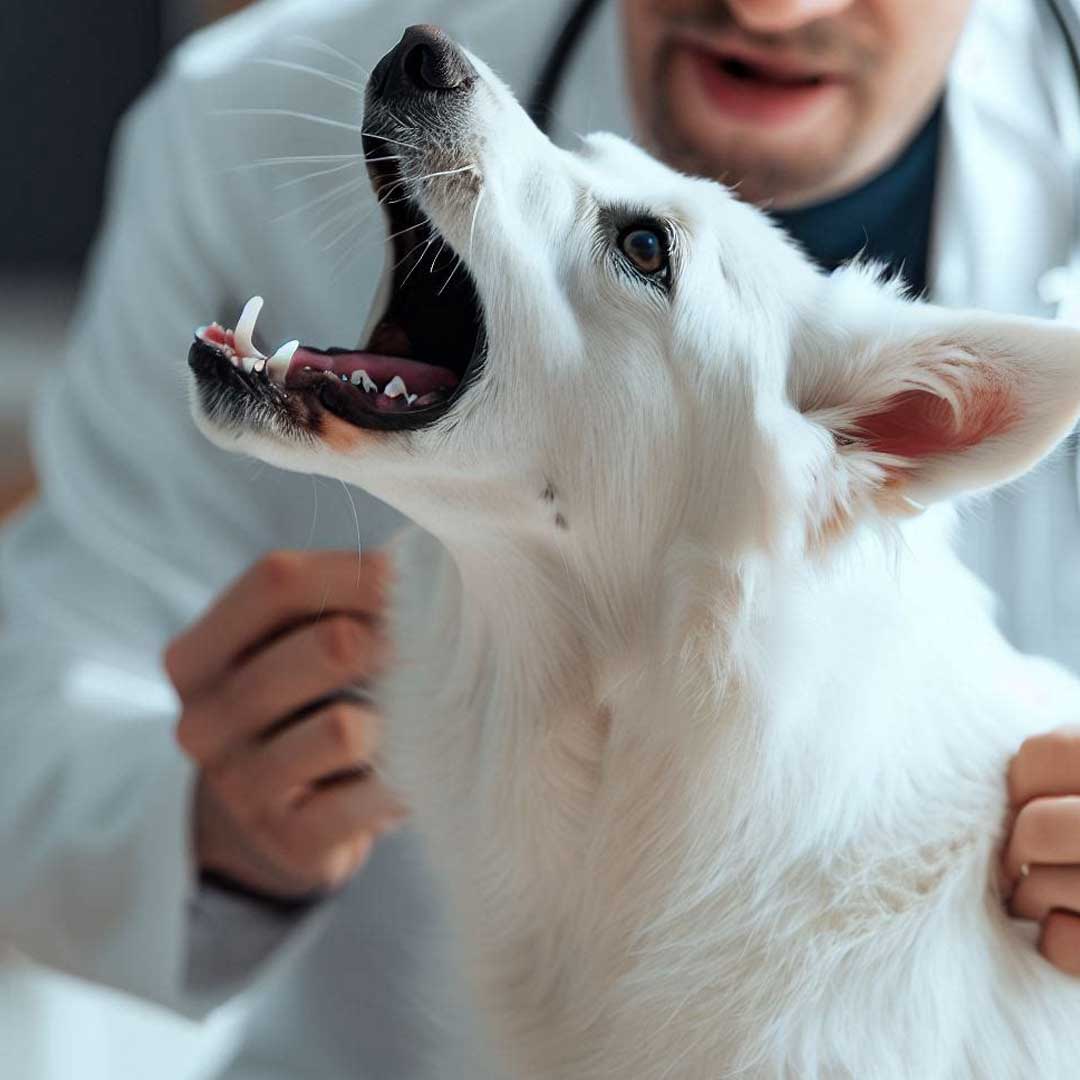Do Dogs Get Tired of Barking? 12 Surprising Facts and Tips 3 A white dog barking with a vet examining him