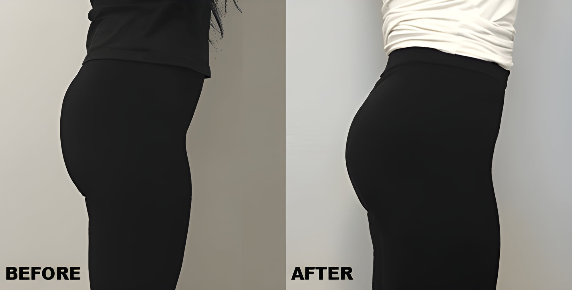The effects of cycling on the glutes 5 A before and after image of a woman's bum, showing how cycling has helped to tone and enlarge it.