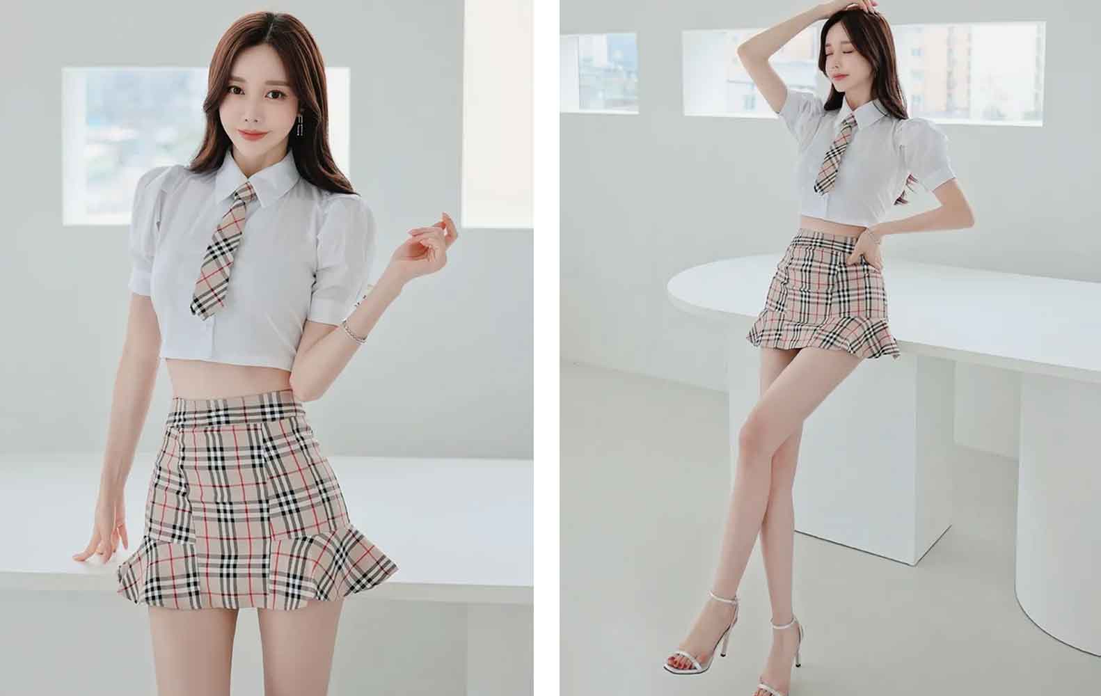 School Girl Costume Ideas 1 A nice girl wearing a school girl costume with a plaid skirt, a white shirt, and a plaid tie