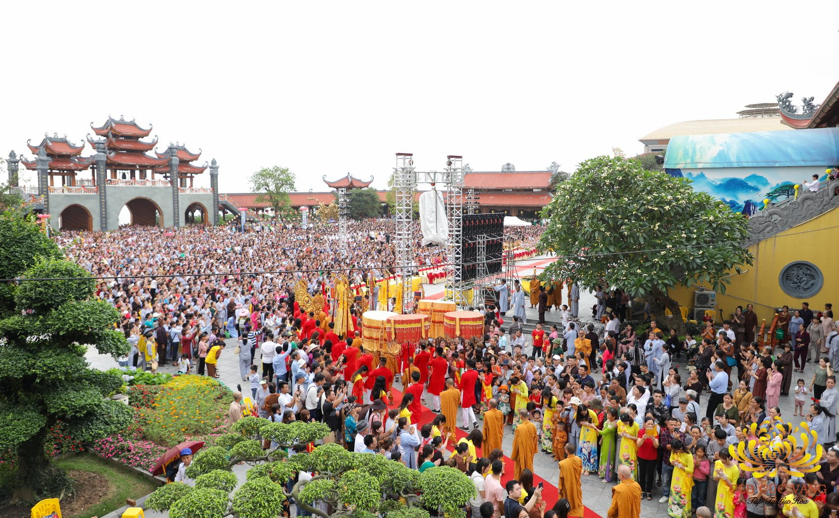 A group of people gathered for a Vesak celebration A group of people gathered for a Vesak celebration