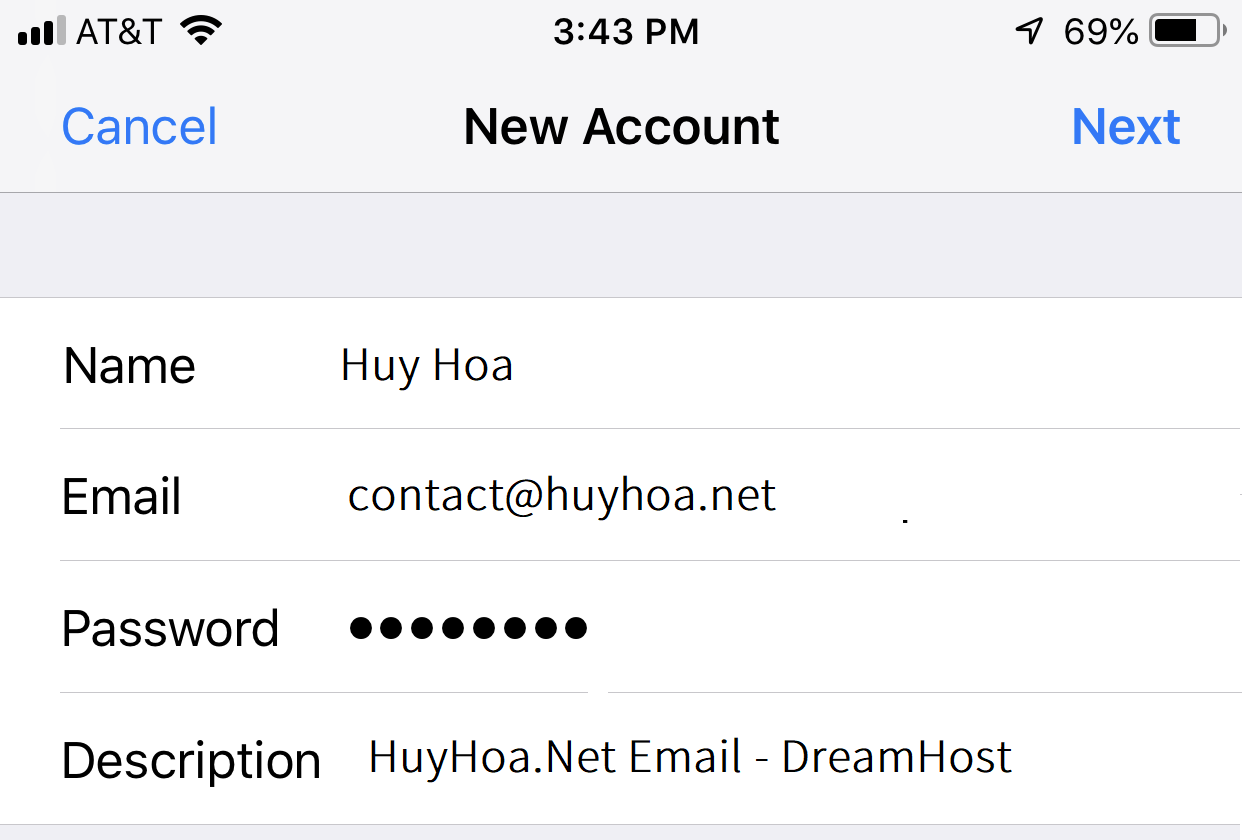 how to set up Dreamhost email on iPhone step 6