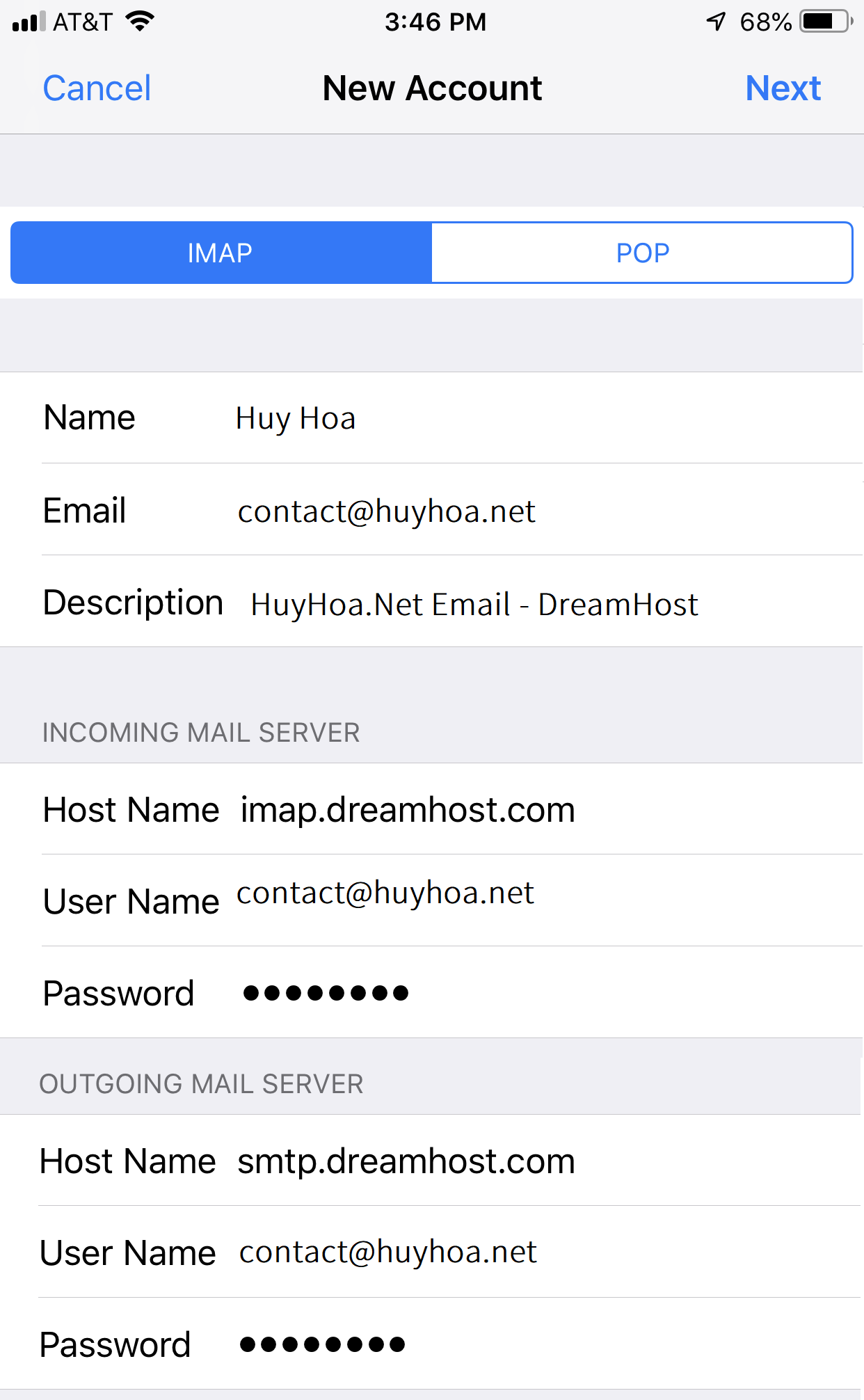 how to set up Dreamhost email on iPhone step 7