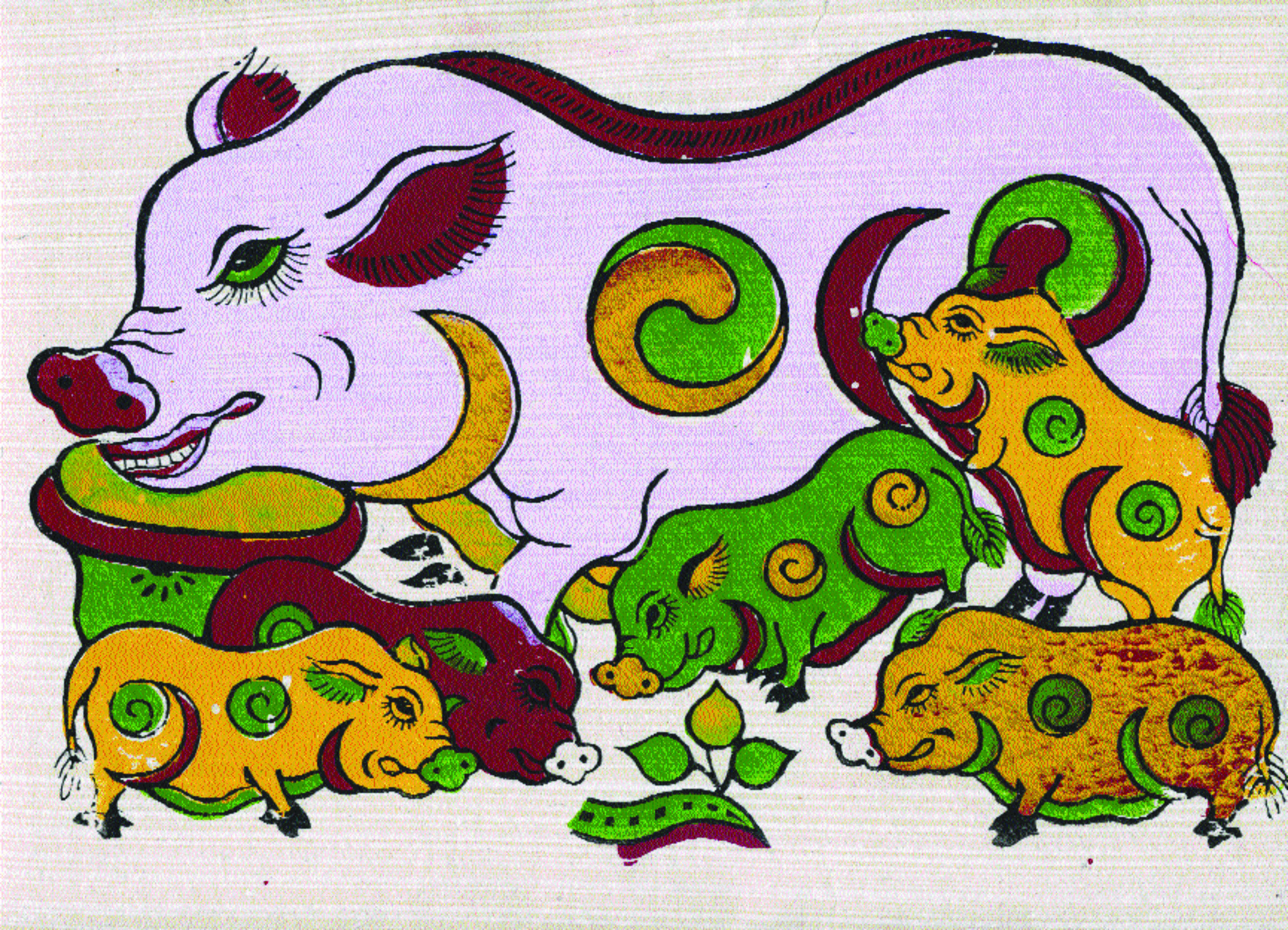 Dong Ho Painting – A famous popular picture in Vietnam Dong Ho painting - Yin and yang pigs