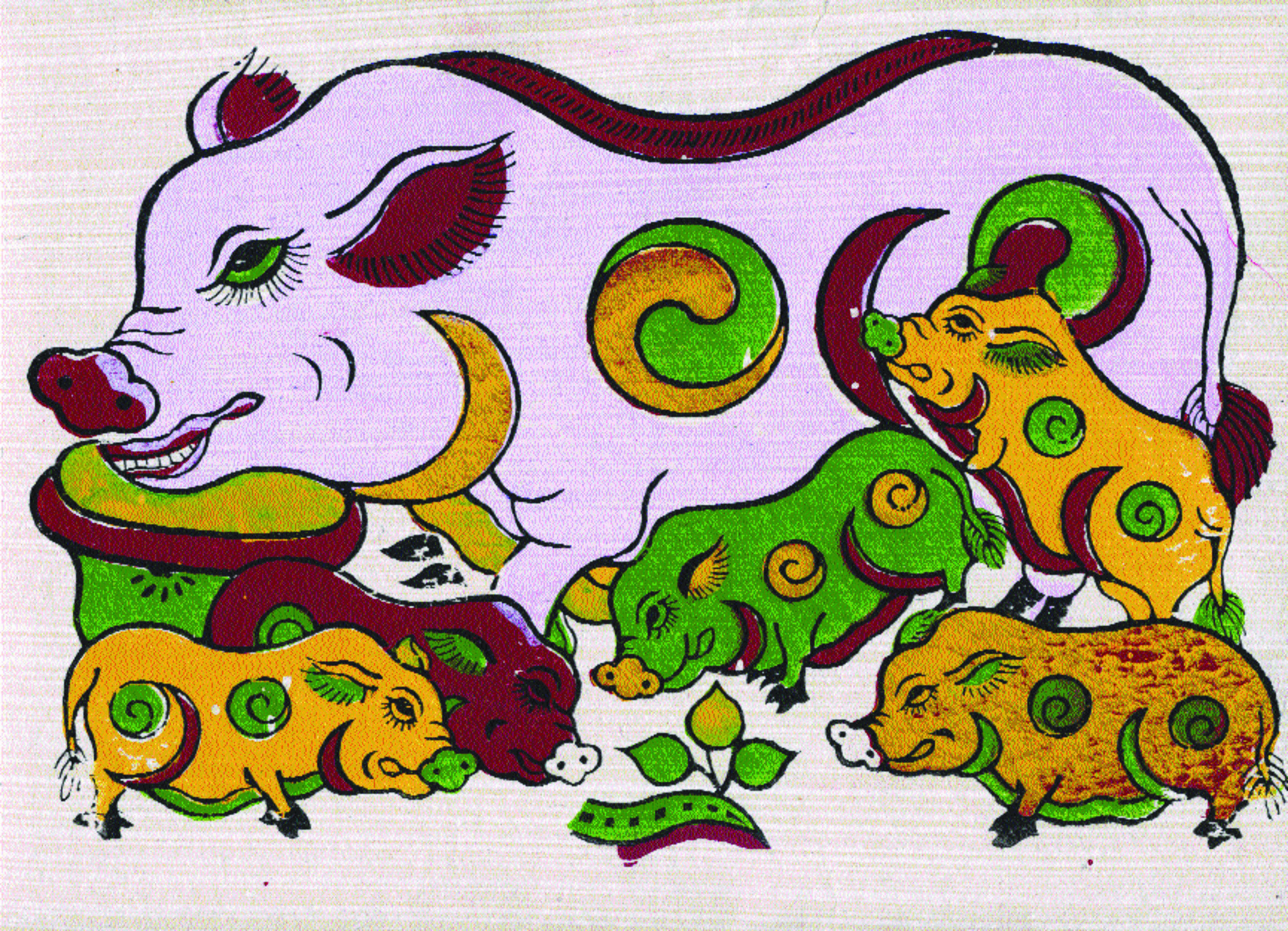 Dong Ho painting - Yin and yang pigs