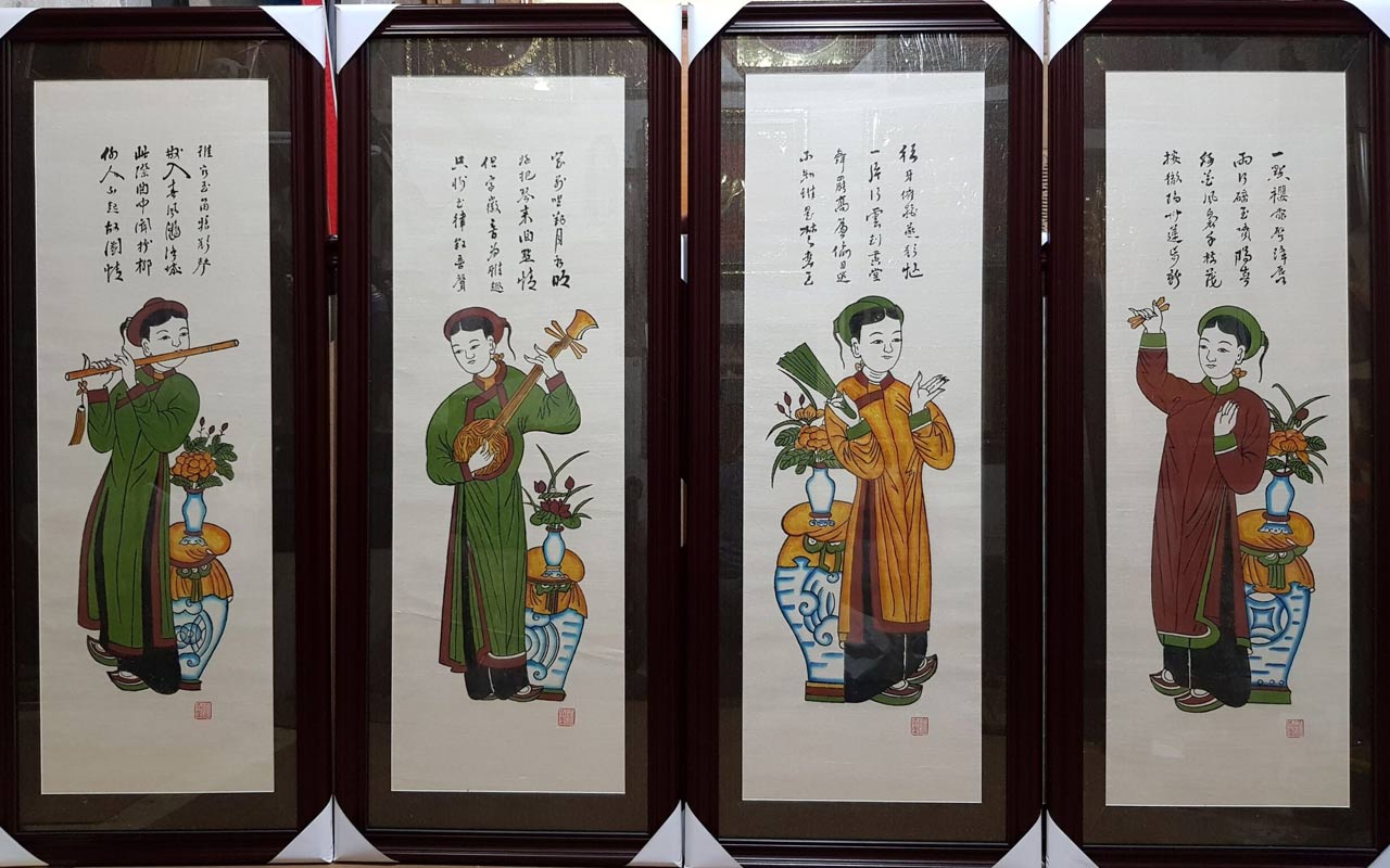 Tứ bình (Four female musicians), a popular artwork of the Hang Trong painting