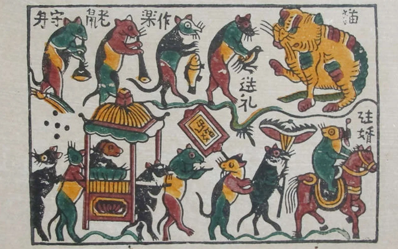 The painting of Dong Ho - a mouse wedding is made on the material of Dó paper The painting of Dong Ho - a mouse wedding is made on the material of Dó paper
