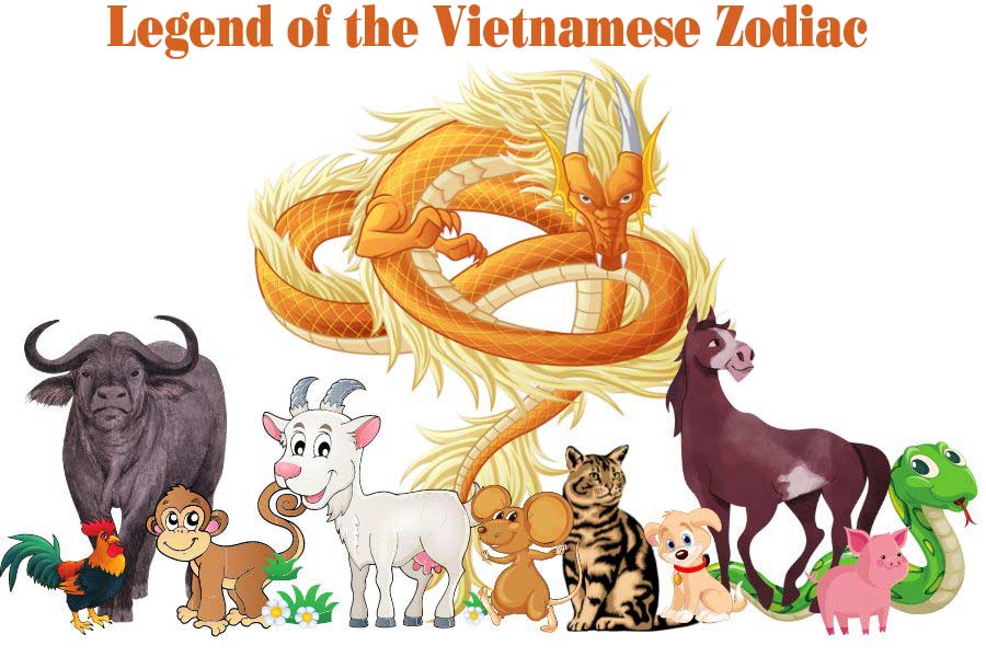 A painting depicting the legend of the Vietnamese Zodiac A painting depicting the legend of the Vietnamese Zodiac