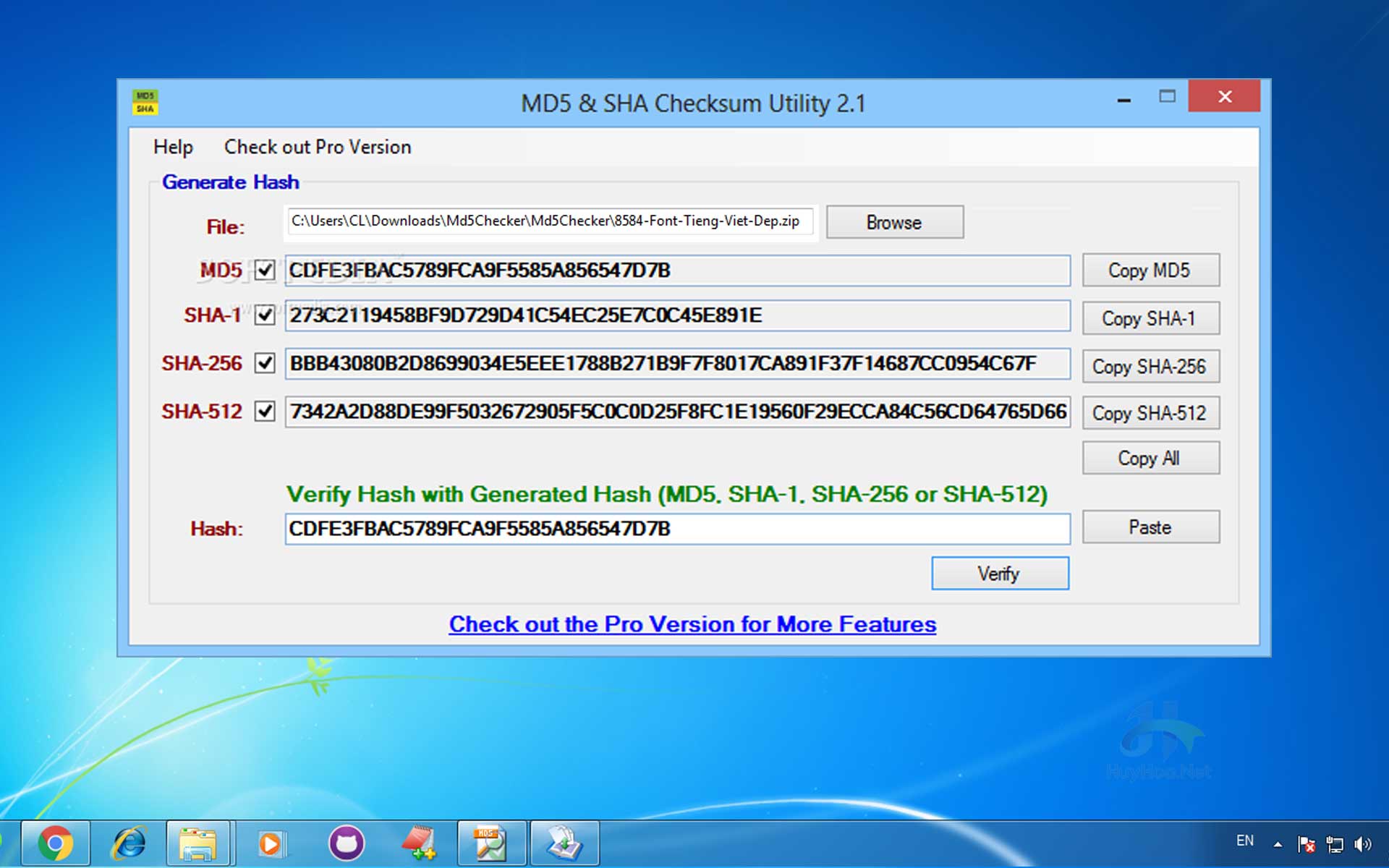 Check mã md5 bằng MD5 & SHA Checksum Utility Portable