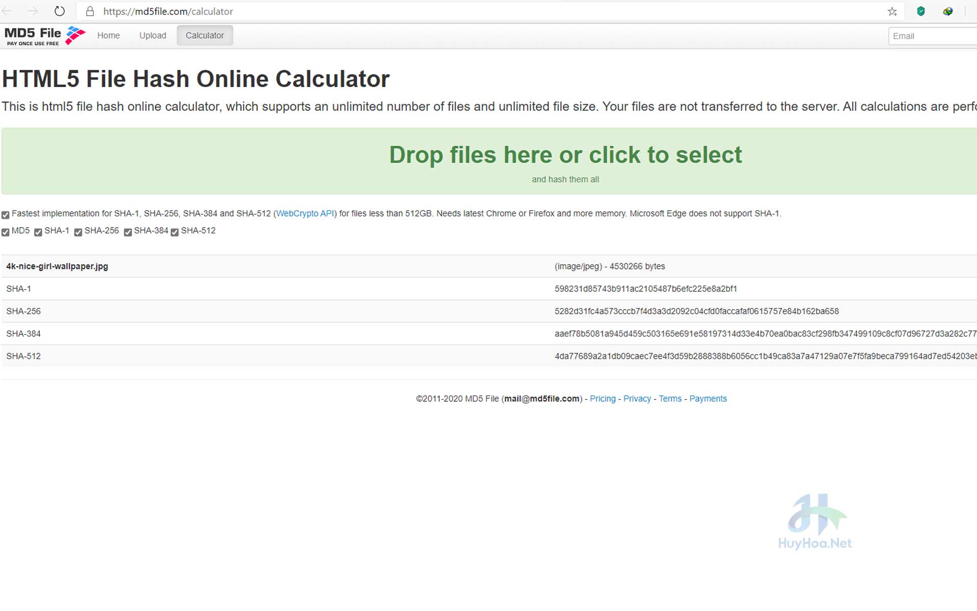 HTML5 File Hash Online Calculator